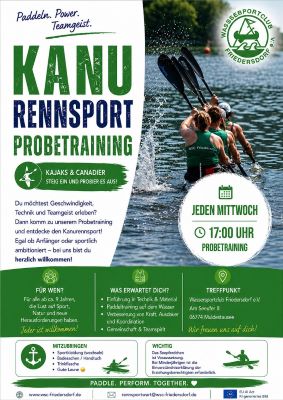 Vorschaubild des Flyers zum Probetraining des Kanu Rennsport Mittwochs 17:00 Uhr